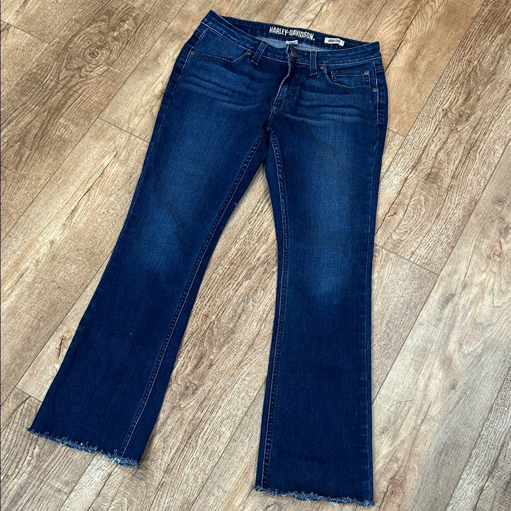 Harley-Davidson Women's Blue Jeans Boot Cut like new condition frayed bottoms